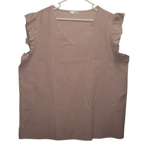 Hotouch Womens Blush Pink Linen V Neck Ruffle Sleeve Top XXL Soft Pastels